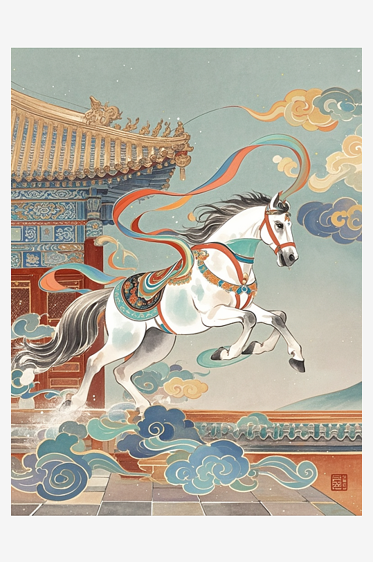 马年2026年新年国风敦煌飞天插画-众图网