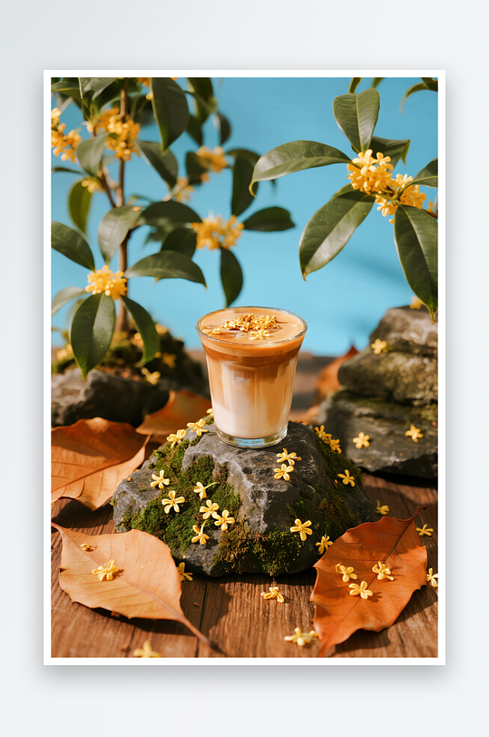 秋季古风中国风桂花咖啡奶茶饮品冷饮产品摄影图-众图网