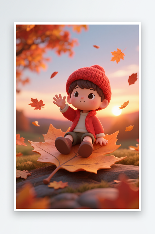 秋季秋天3D模型人物插画-众图网