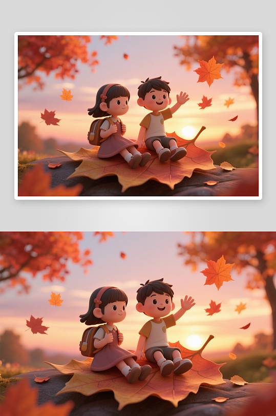 秋季秋天3D模型人物插画-众图网