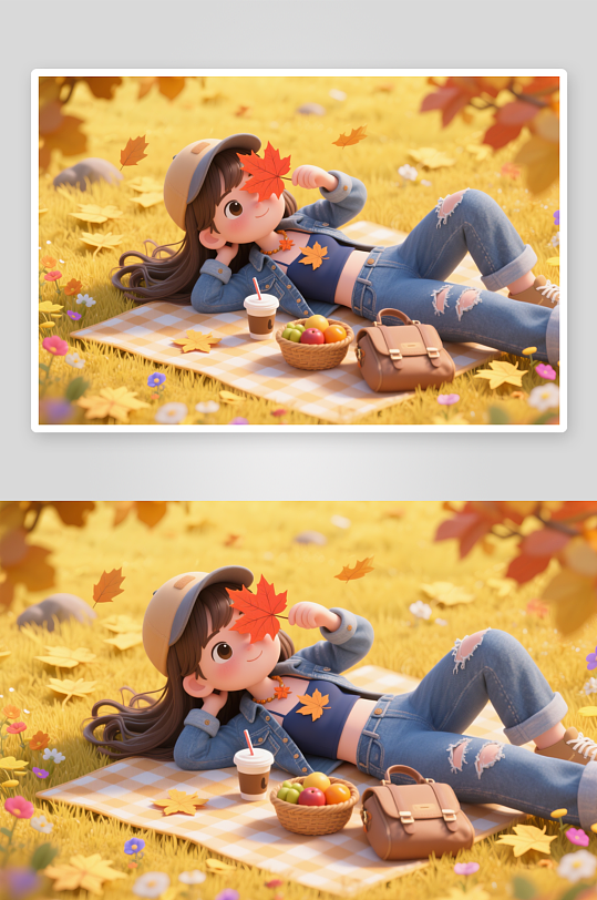 秋季秋天3D模型人物插画-众图网