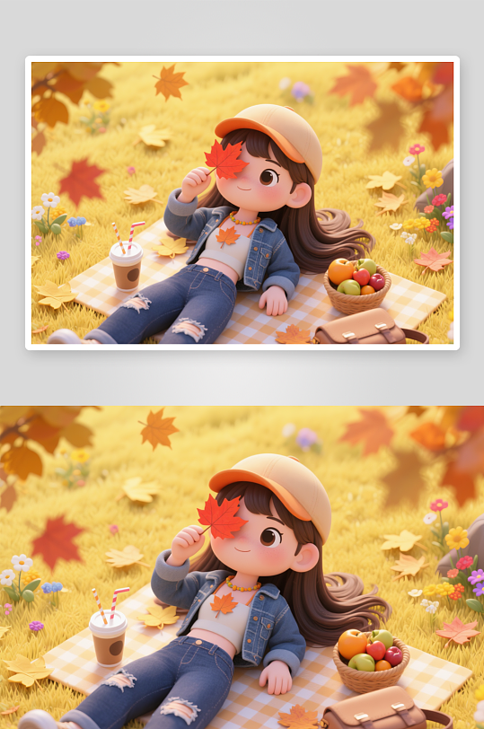 秋季秋天3D模型人物插画-众图网