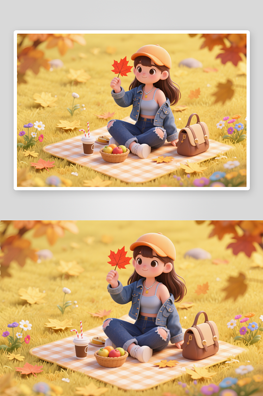 秋季秋天3D模型人物插画-众图网