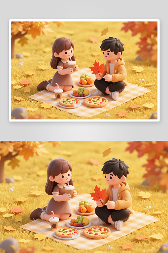 秋季秋天3D模型人物插画-众图网