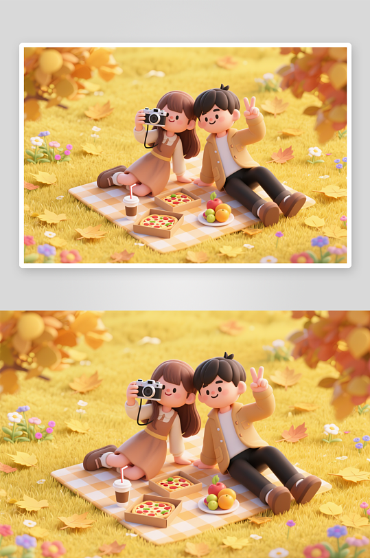 秋季秋天3D模型人物插画-众图网