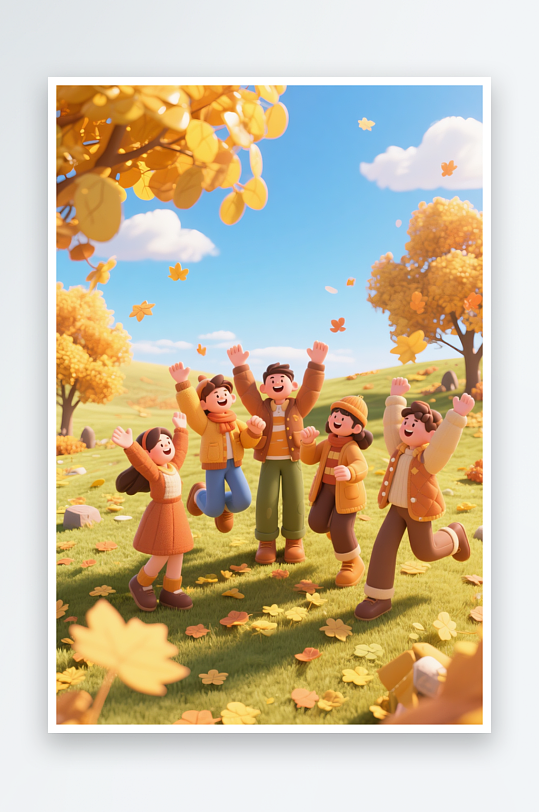 秋季秋天3D模型人物插画-众图网