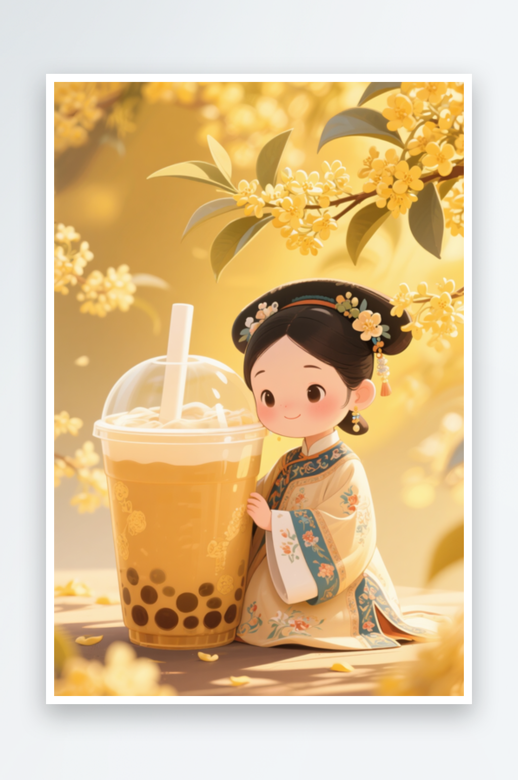 创意秋季古风中国风汉服格格奶茶咖啡饮品摄影图素材