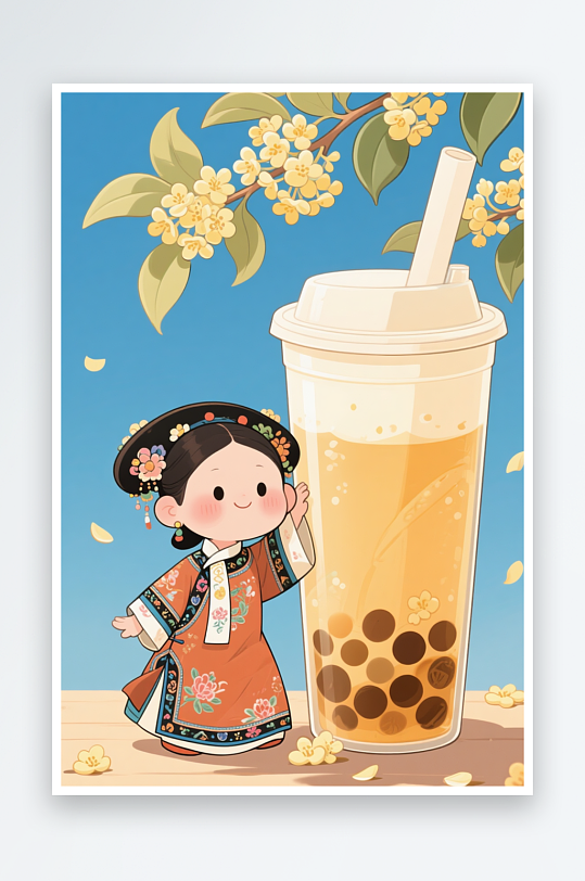 創(chuàng)意秋季古風(fēng)中國(guó)風(fēng)漢服奶茶咖啡飲品攝影圖