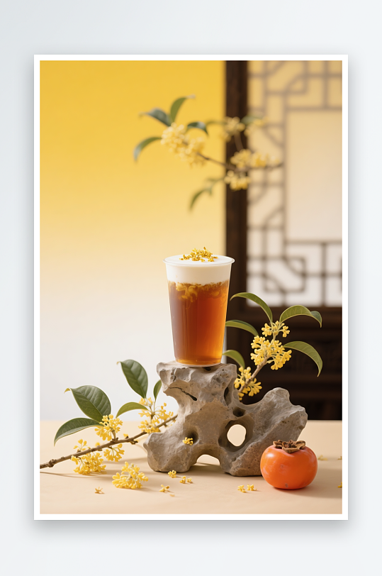 创意秋季古风中国风奶茶咖啡饮品摄影图-众图网