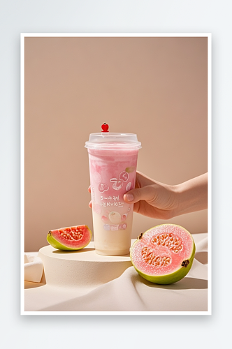 高清夏季番石榴芭乐奶茶饮品人物摄影图