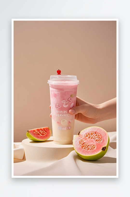 高清番石榴芭乐奶茶饮品人物摄影图-众图网