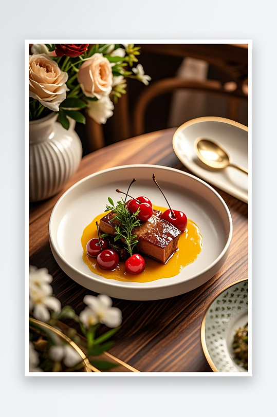 西餐鹅肝美食摄影图