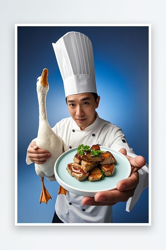 西餐鹅肝美食厨师人物摄影图