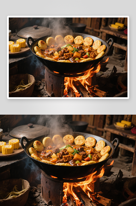 东北菜铁锅炖美食菜品摄影图-众图网