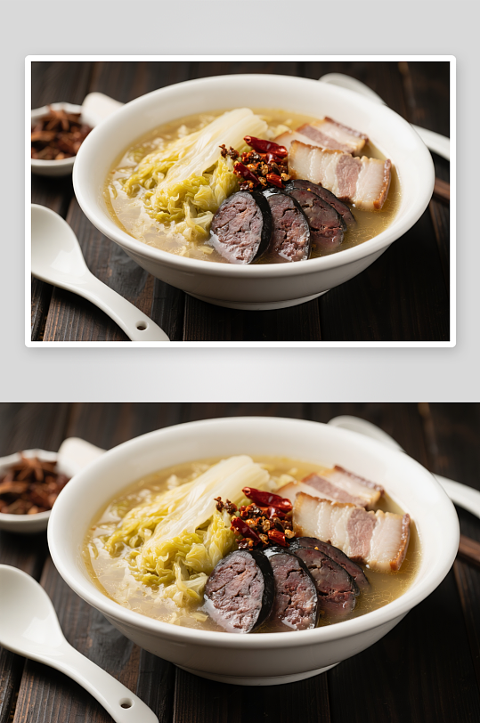 东北菜酸菜肉肠猪肉美食菜品摄影图