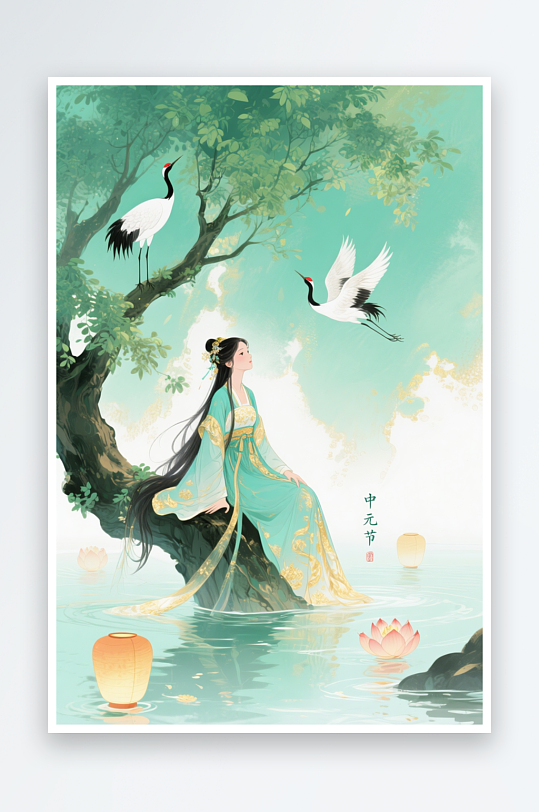 七月半中元节鬼节祭祖缅怀插画-众图网