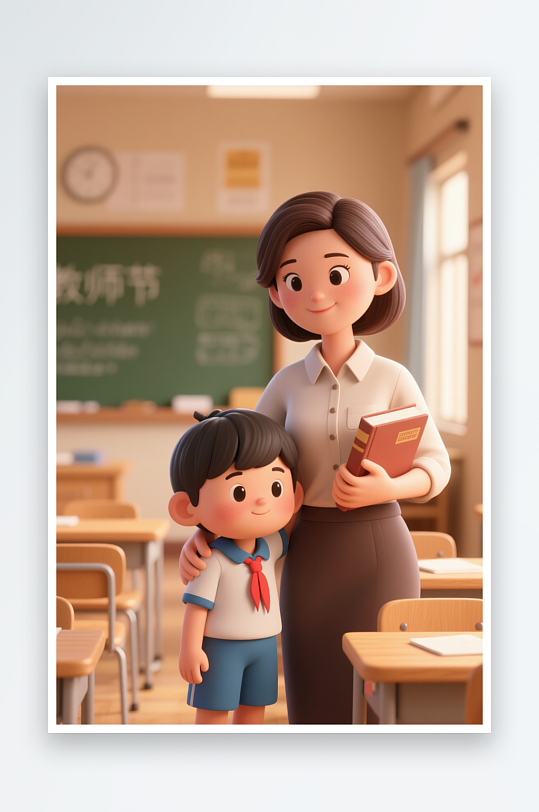 教师节老师人物形象立体模型插画-众图网