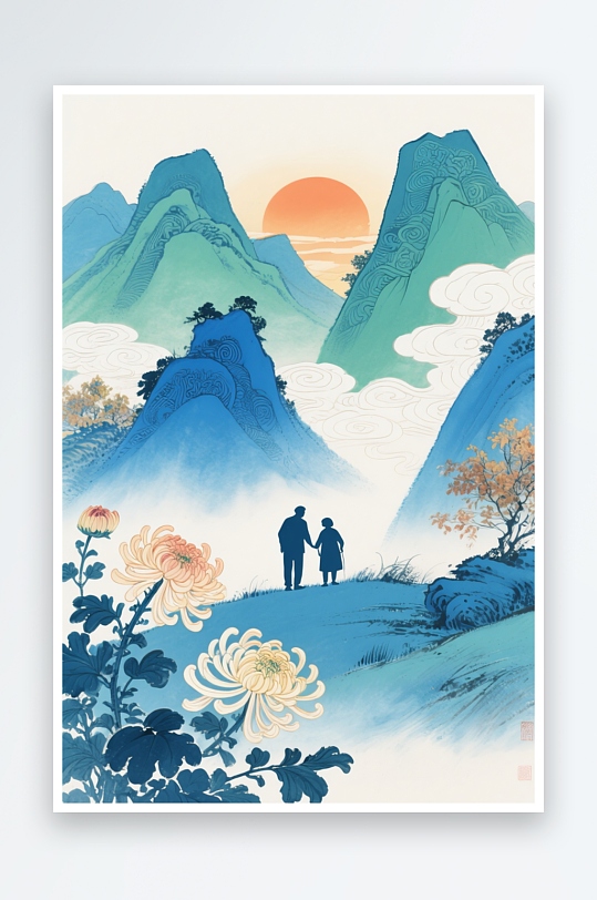 重阳节老年人老人插画背景图-众图网