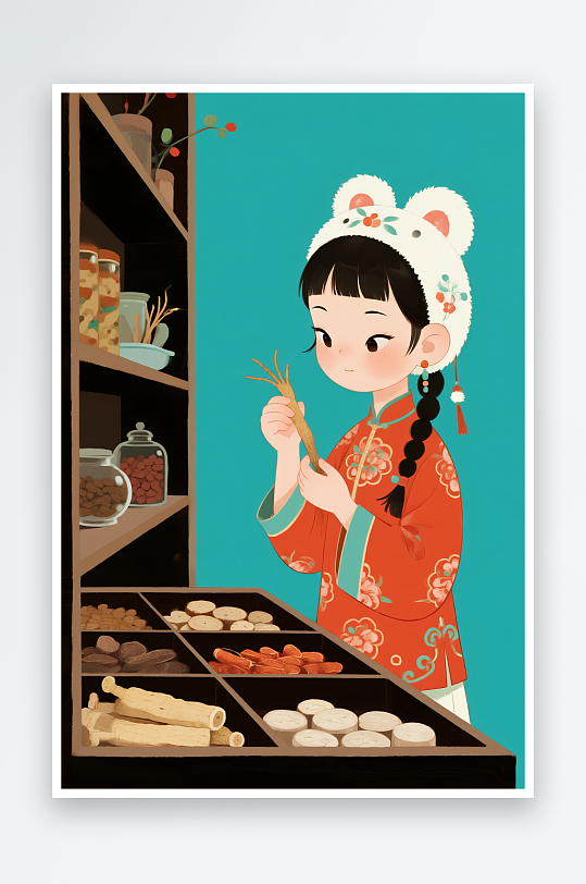 闻药材中医养生文化卡通人物插画-众图网