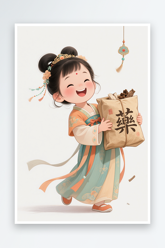 拿中药包中医养生文化卡通人物插画-众图网