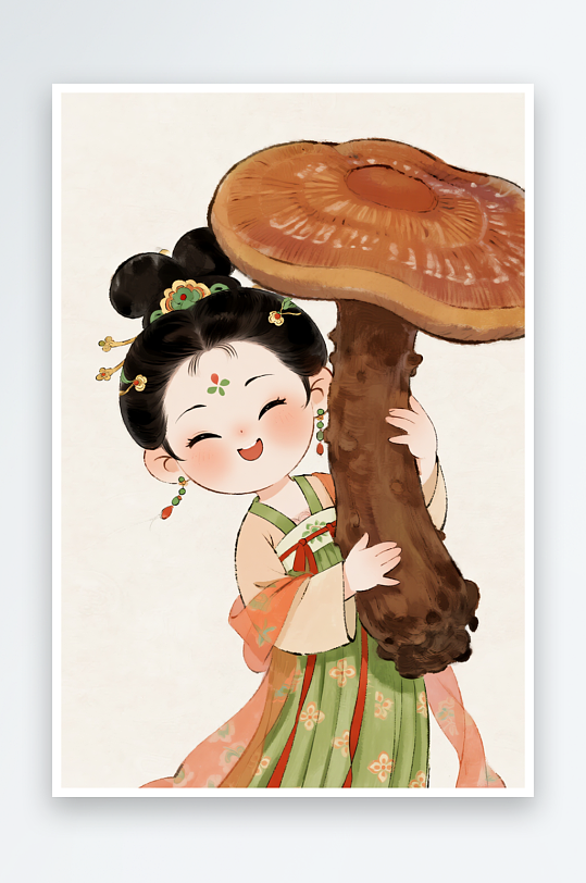拿灵芝中医养生文化卡通人物插画-众图网