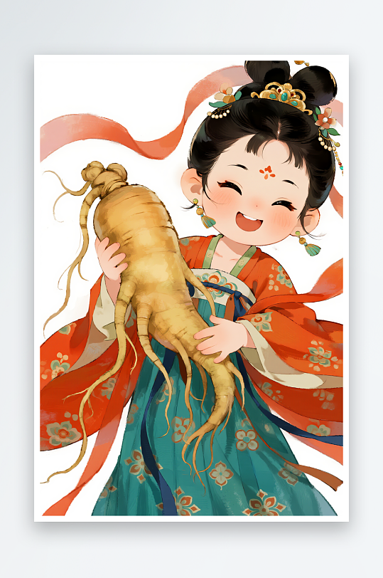 抱人参中医养生文化卡通人物插画-众图网