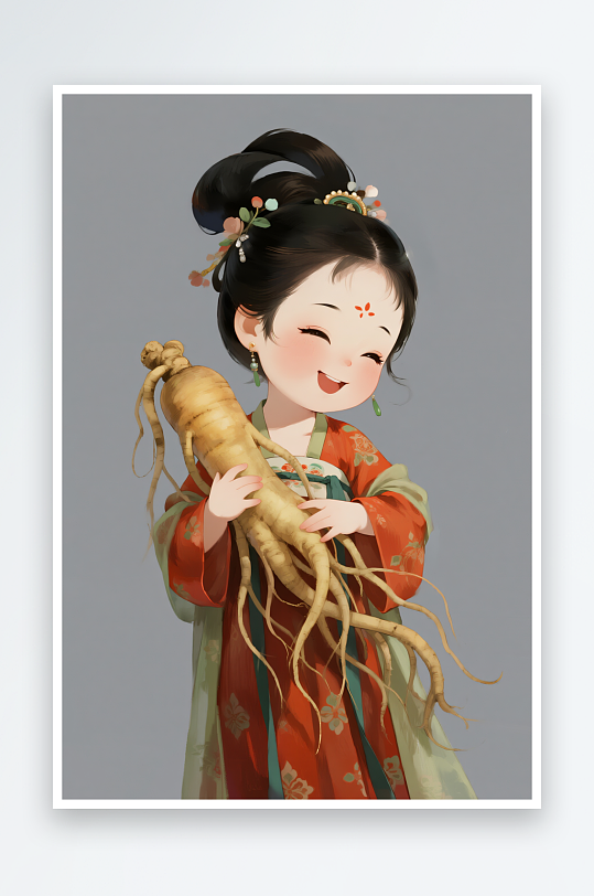 抱人参中医养生文化卡通人物插画-众图网