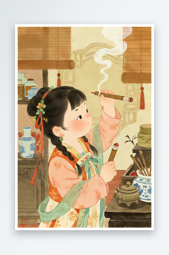 艾灸中医养生文化卡通人物插画-众图网