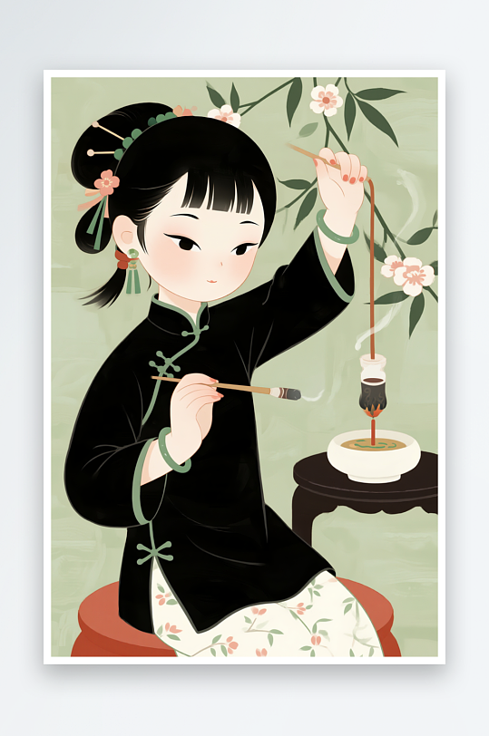 艾灸中医养生文化卡通人物插画-众图网