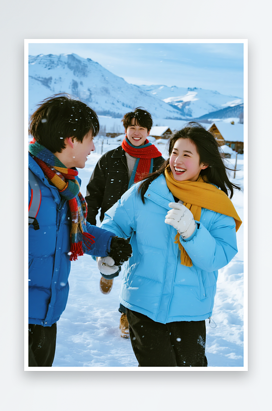 雪地奔跑冬季旅游旅行雪景人物摄影图-众图网