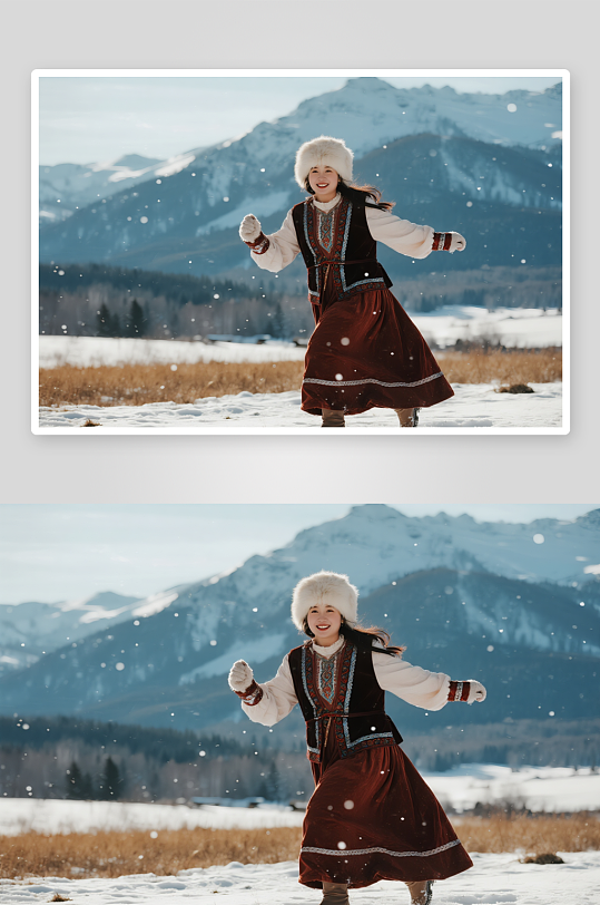 雪地奔跑冬季旅游旅行雪景人物摄影图-众图网