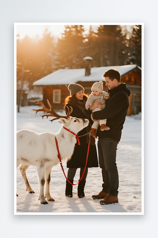 看驯鹿冬季旅游旅行雪景人物摄影图-众图网