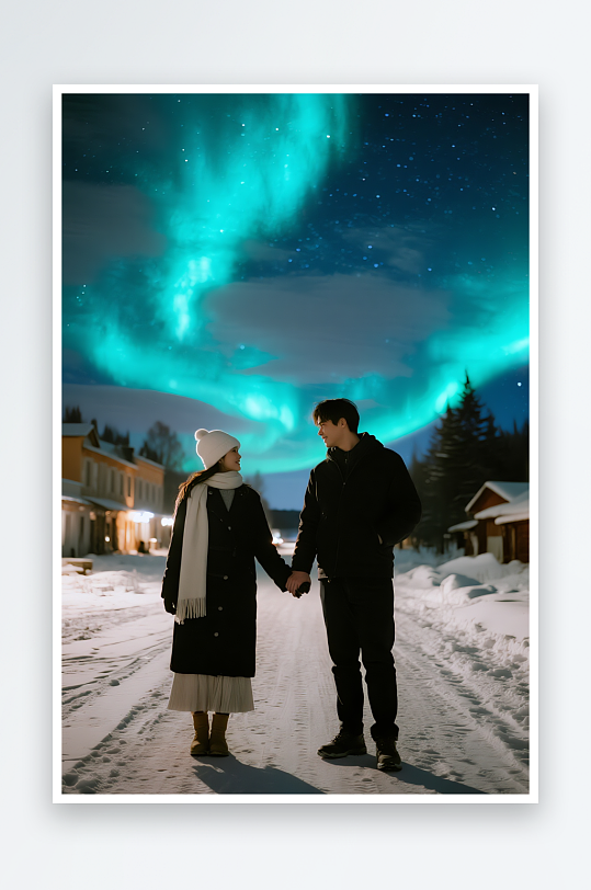 观极光冬季旅游旅行雪景人物摄影图-众图网