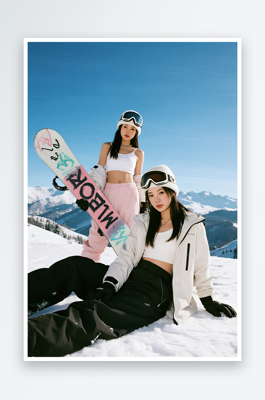 冬季服饰羽绒服旅游旅行雪景潮流青年人物滑雪摄影图-众图网