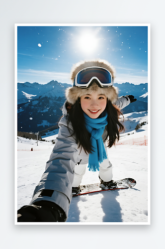 冬季旅游旅行雪景潮流青年人物滑雪摄影图