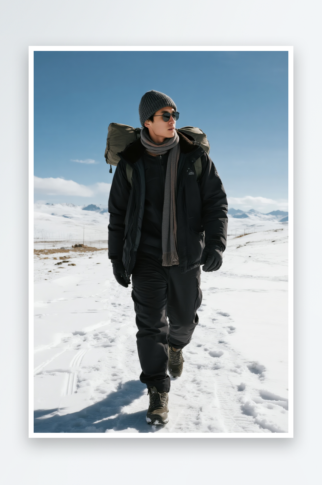 冬季旅游旅行雪景人物背包摄影图素材