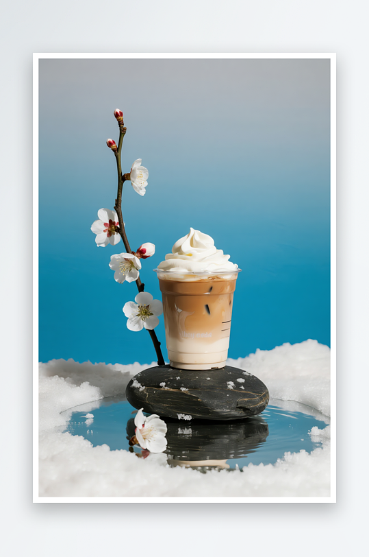 梅花雪頂奶油冬季奶茶咖啡飲品攝影圖