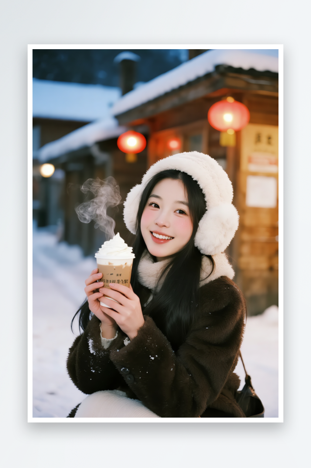 冬季奶茶咖啡飲品美女人物攝影圖素材