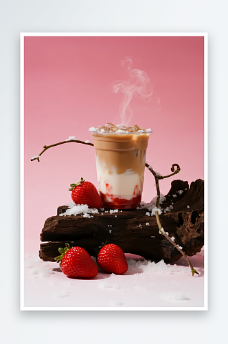 草莓冬季奶茶咖啡饮品摄影图