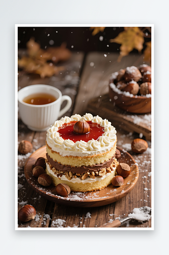 坚果冬季蛋糕甜品美食摄影图