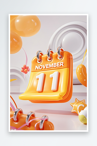 双十一字体膨胀风电商购物卡通模型插画