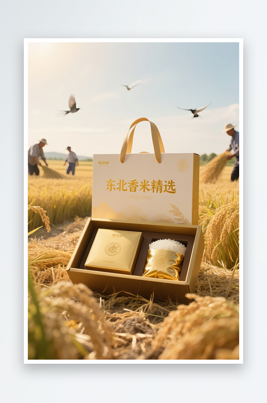 精致大米米饭包装礼盒设计样机摄影图-众图网