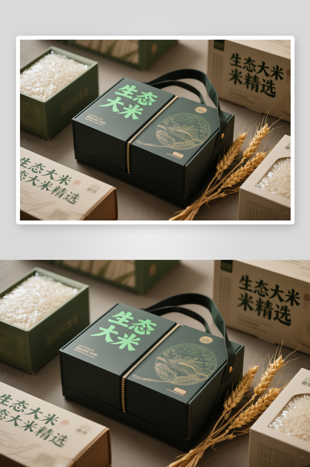 精致大米米饭包装礼盒设计样机摄影图素材
