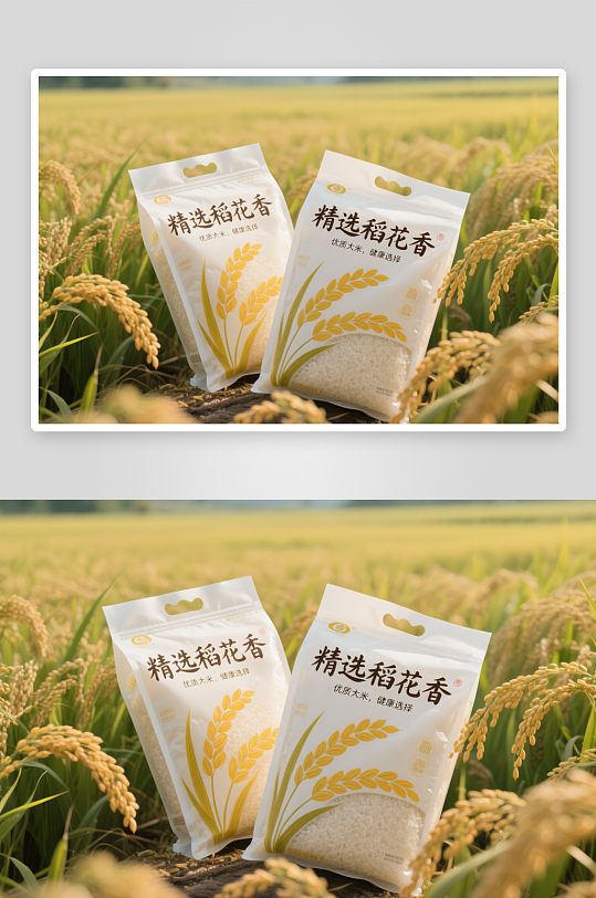 大米米饭包装礼盒设计样机稻田摄影图-众图网