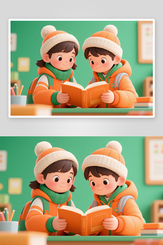 冬季寒假学生学习培训人物插画-众图网