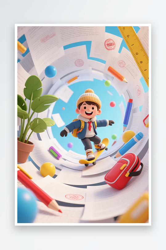 冬季寒假学生学习培训人物插画-众图网