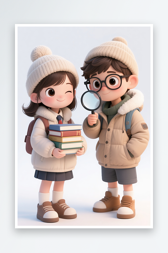 冬季寒假学生学习人物插画-众图网