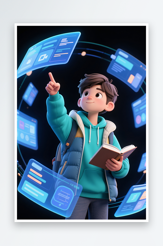 冬季寒假学生学习人物插画-众图网