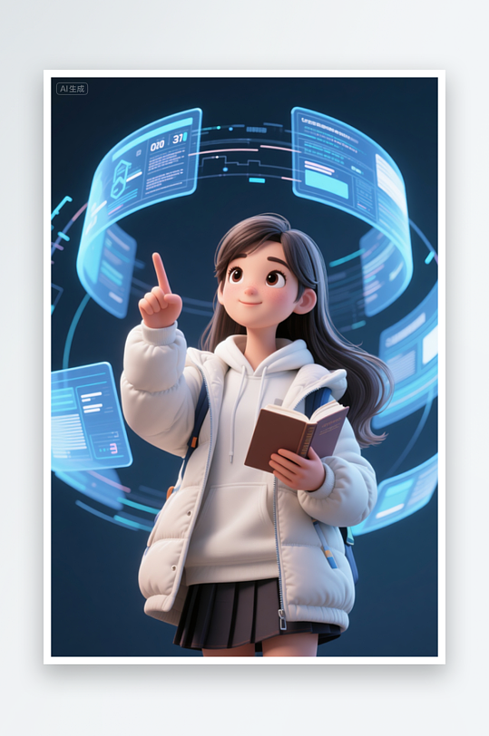 冬季寒假学生学习人物插画-众图网