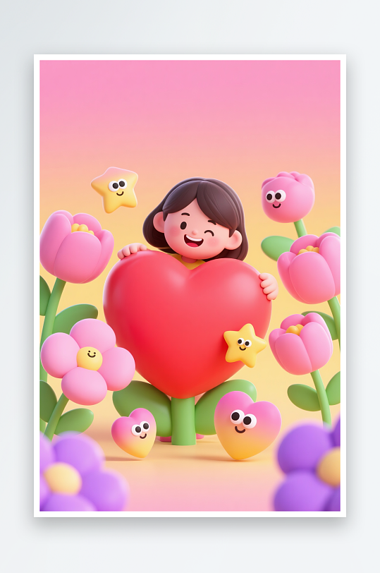 感恩节鲜花人物爱心插画-众图网